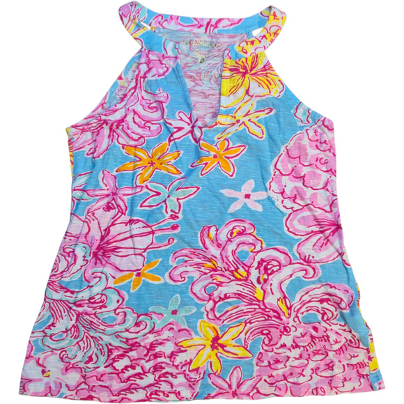 Lilly Pulitzer XS Halter Tank Top Floral Print Cotton Resort Beach Summer - Picture 1 of 6